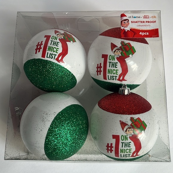Elf On The Shelf Nice List Shatterproof Ornaments 4 Count NWT - Picture 6 of 10